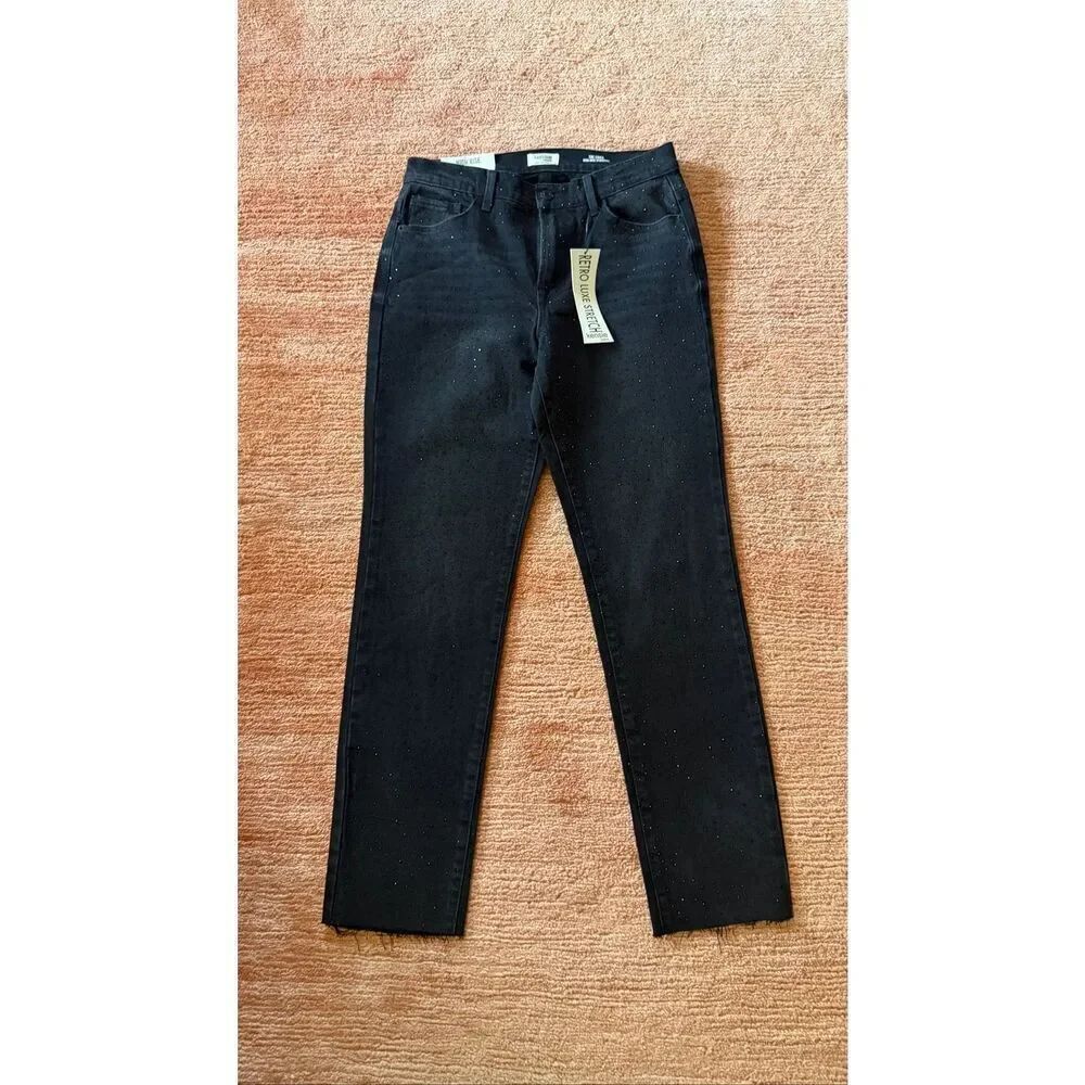 Kensie Jeans High Rise Stovepipe Black Rhinestone Jeans Size 4/27